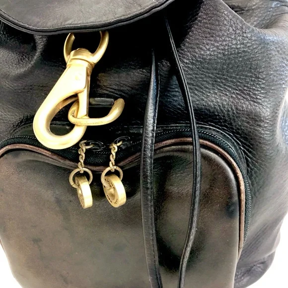 Black Leather Backpack with Gold Hardware - Picture 4 of 4
